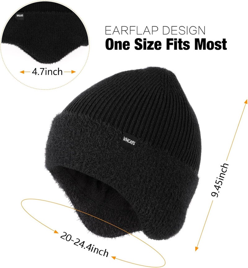 Wmcaps Winter Fleece Line Beanie with Earflap for Men Women, Outdoor Warm Thermal Knitted Hat Stocking Caps - Image 2
